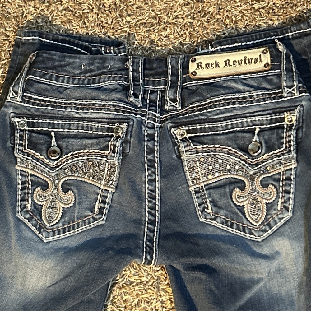 Rock Revival Avery Straight Jeans Y2K Bling Pockets Flaps Size 26 Cowgirl